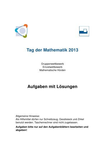 Tag der Mathematik 2013 Aufgaben mit LÃƒÂ¶sungen - Zentrum fÃƒÂ¼r ...