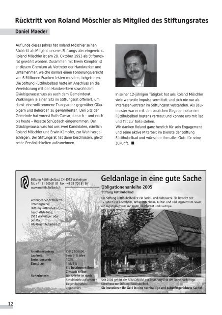 Mitteilungen Nr. 72 Dezember 2005 - Stiftung Rüttihubelbad