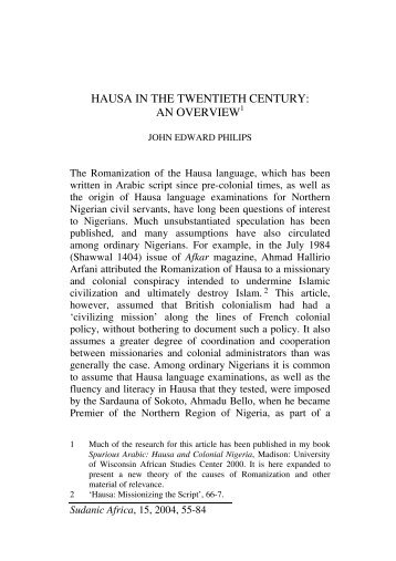 HAUSA IN THE TWENTIETH CENTURY: AN OVERVIEW1