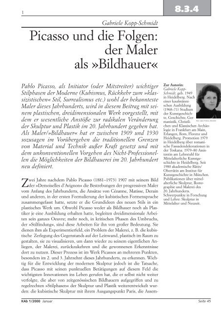 Picasso und die Folgen: der Maler als ›Bildhauer‹