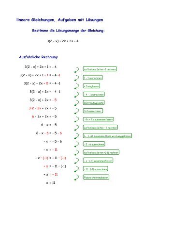 Lineare Gleichungen, Aufgaben mit LÃ¶sungen - Mathematik-Werkstatt