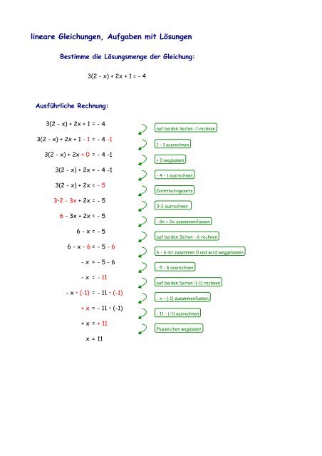 Gleichungen übungen Pdf Mit Lösungen Lineare Gleichungen, Aufgaben mit LÃ¶sungen - Mathematik-Werkstatt