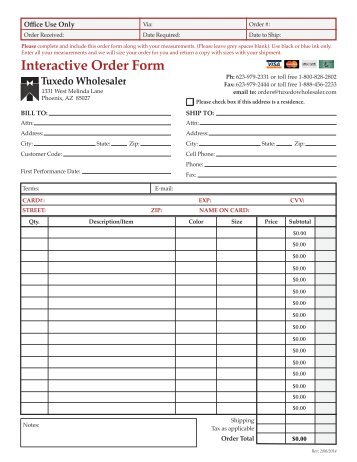 Interactive Order Form - Tuxedo Wholesaler