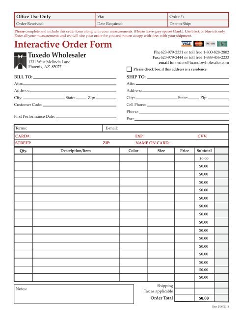 Interactive Order Form - Tuxedo Wholesaler