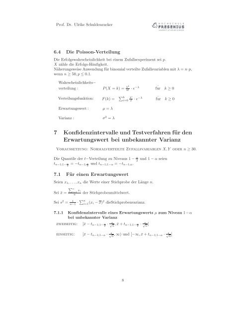 Formelsammlung Mathematik & Statistik - Hochschule Fresenius