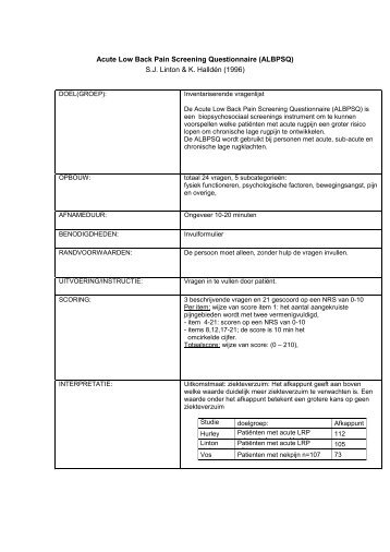Acute Low Back Pain Screening Questionnaire ... - Corpus Mentis