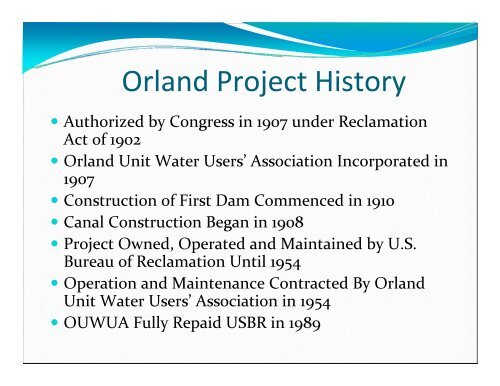Rick Massa, Manager Orland Unit Water Users' Association