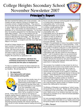 College Heights Secondary School November Newsletter 2007