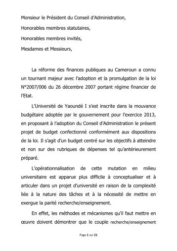 Communication de Monsieur le Recteur de l'Université de Yaoundé ...