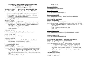 Gottesdienstordnung und Messdienerplan vom 22.07. - 02.09.2012