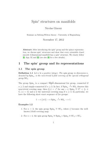 Spin structures on manifolds - Mathematik