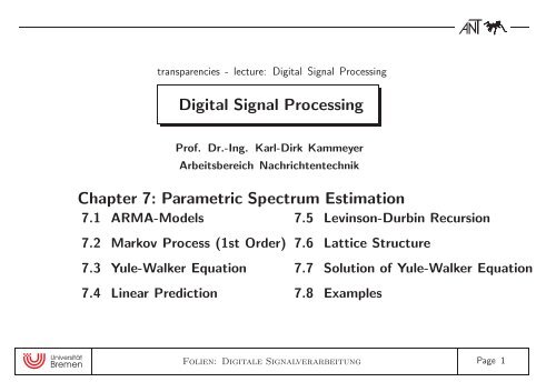 Digital Signal Processing Chapter 7: Parametric Spectrum Estimation