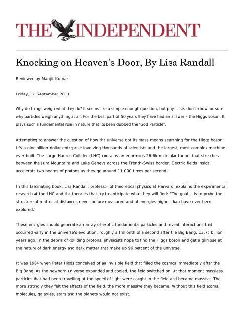 Knocking on Heaven's Door, By Lisa Randall