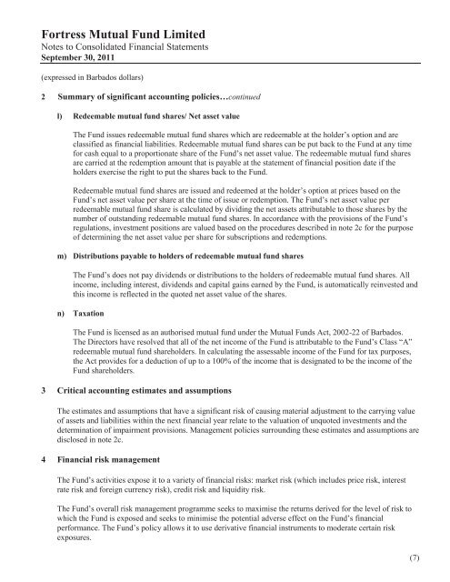 2011 Report - Fortress Mutual Fund Ltd