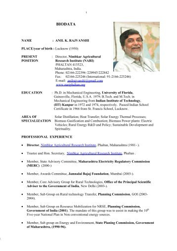 BIODATA NAME : ANIL K. RAJVANSHI PLACE/date of birth ... - NARI