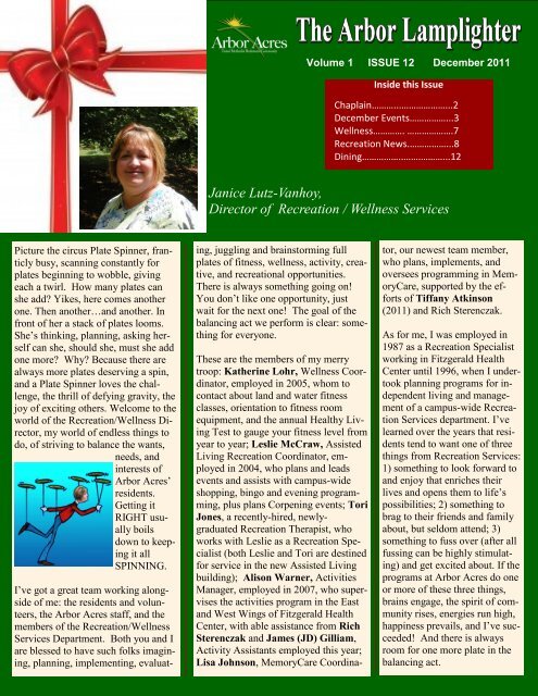 Janice Lutz-Vanhoy, Director of Recreation / Wellness ... - Arbor Acres