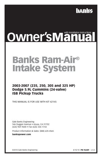 Installation Instructions - Bankspower - Banks Power