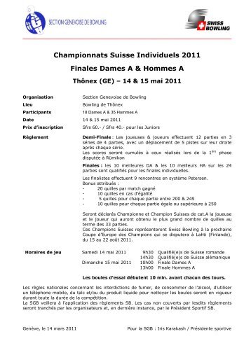 Championnats Suisse Individuels 2011 Finales Dames A & Hommes A