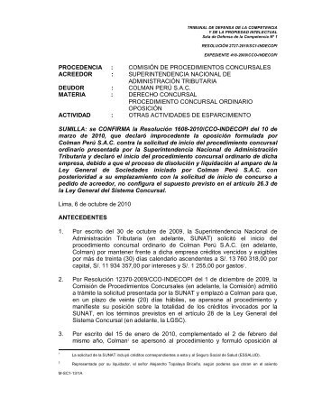 ResoluciÃ³n 2727-2010/SC1-INDECOPI