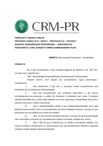 Parecer 2369/2012 - Conselho Federal de Medicina