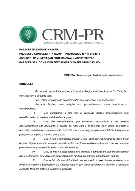 Parecer 2369/2012 - Conselho Federal de Medicina