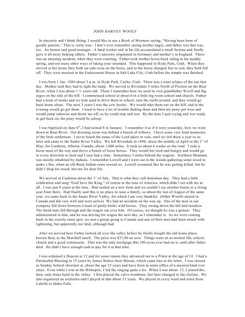 john harvey woolf - BYU Idaho Special Collections and Family History