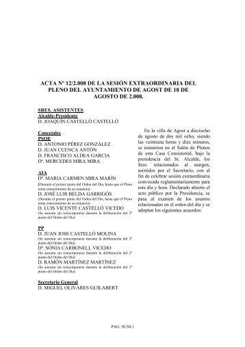 Pleno Extraordinario 18/08/2008 - Ajuntament d'Agost