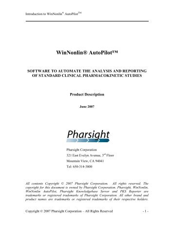 WinNonlin® AutoPilot™ - Pharsight Corporation