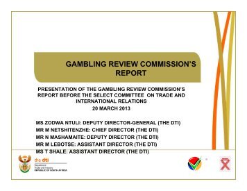 gambling review commission's report - Department of Trade and ...