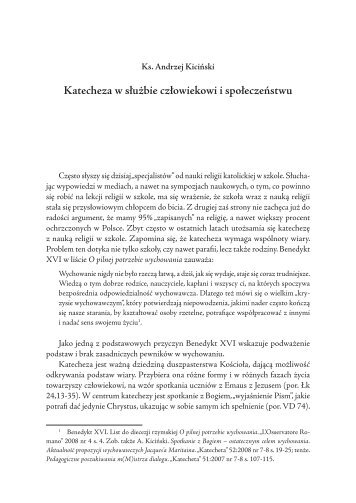 Ks. Andrzej Kiciński Katecheza w służbie człowiekowi i społeczeństwu