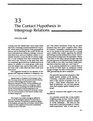 The Contact Hypothesis in Intergroup Relations