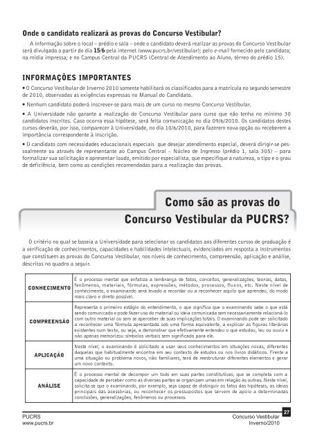 Como SÃ£o As Provas Do Concurso Vestibular Da ... - Leia Mais - Pucrs