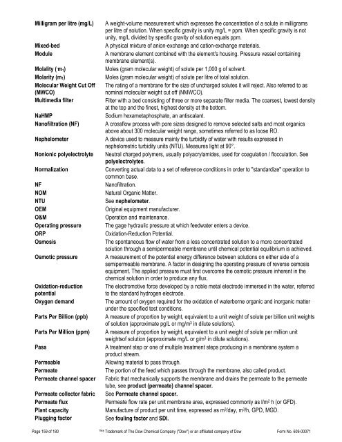 FilmTec Technical Manual - Chester Paul Company