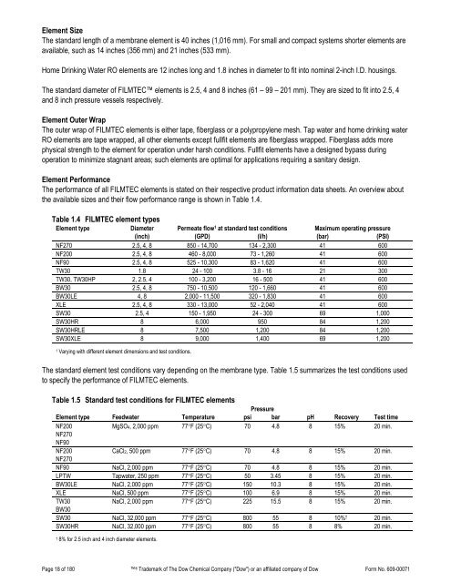 FilmTec Technical Manual - Chester Paul Company