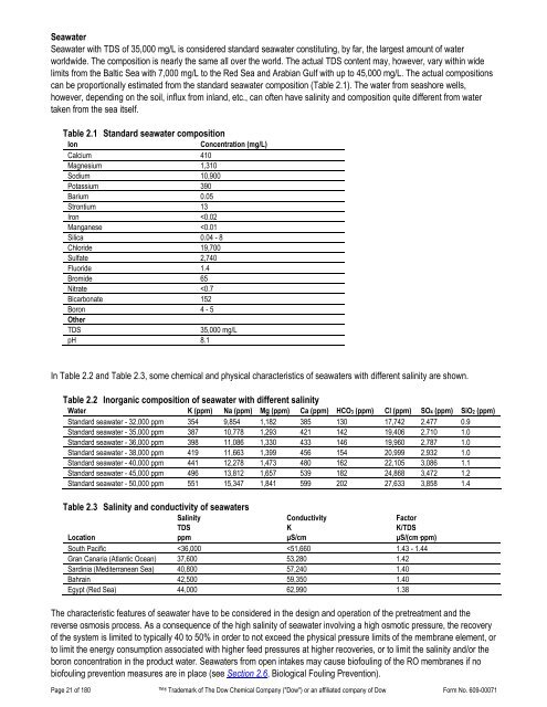 FilmTec Technical Manual - Chester Paul Company