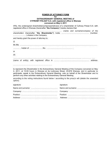 POWER OF ATTORNEY FORM for ... - Cyfrowy Polsat