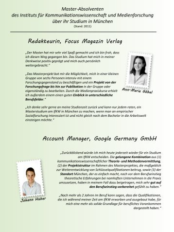 Redakteurin, Focus Magazin Verlag Account Manager, Google ...