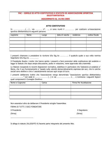 Atto costitutivo e statuto di associazione sportiva dilettantistica