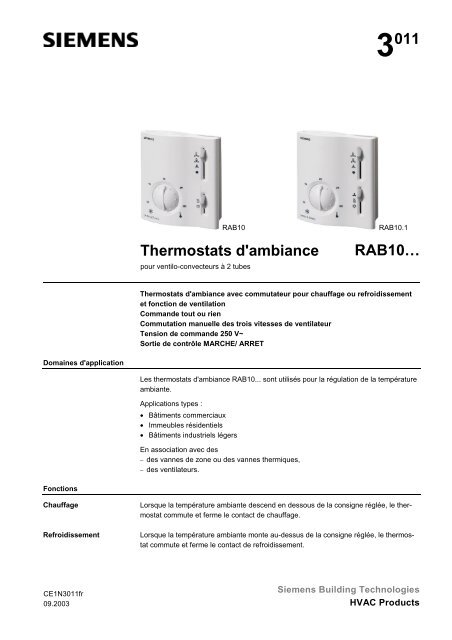 3011 Thermostats d'ambiance RAB10… - Siemens Schweiz AG