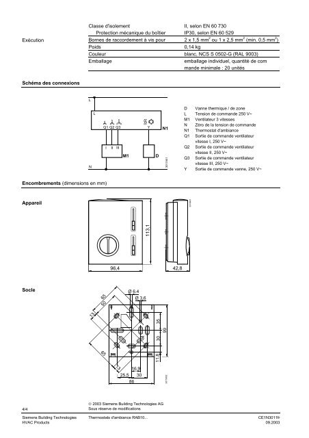3011 Thermostats d'ambiance RAB10… - Siemens Schweiz AG
