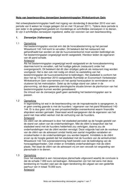 Nota van beantwoording zienswijzen bestemmingsplan ...