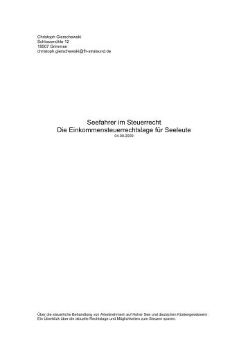 (pdf) Seefahrer im Steuerrecht - Christoph Gierschewski / Steuern ...