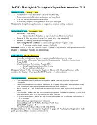 To Kill a Mockingbird Class Agenda September- November 2011