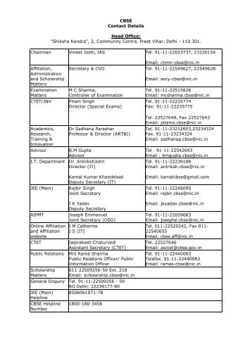 CBSE Contact Details Head Office: "Shiksha Kendra", 2, Community ...