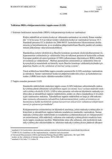 Muistio - Finanssivalvonta
