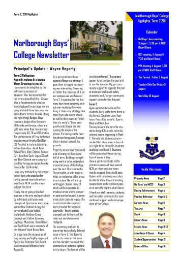 marlborough boys college newsletter