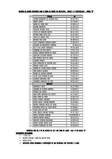 Resultado do sorteio para o 2Âº semestre de 2011 - USP