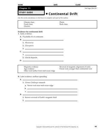 Evidence for Continental Drift- worksheet