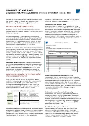 INFORMACE PRO MATURANTY pÅi pÅedÃ¡nÃ­ maturitnÃ­ch vysvÄdÄenÃ­ ...