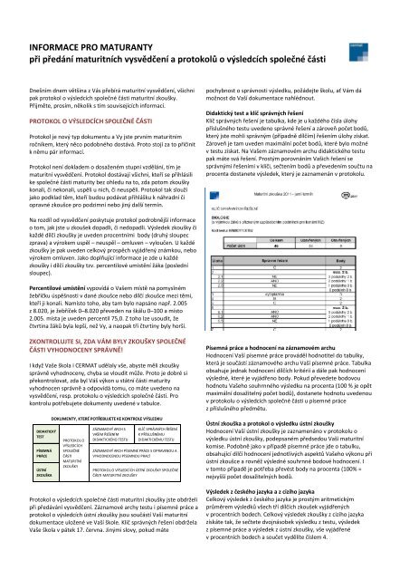 INFORMACE PRO MATURANTY pÅi pÅedÃ¡nÃ­ maturitnÃ­ch vysvÄdÄenÃ­ ...